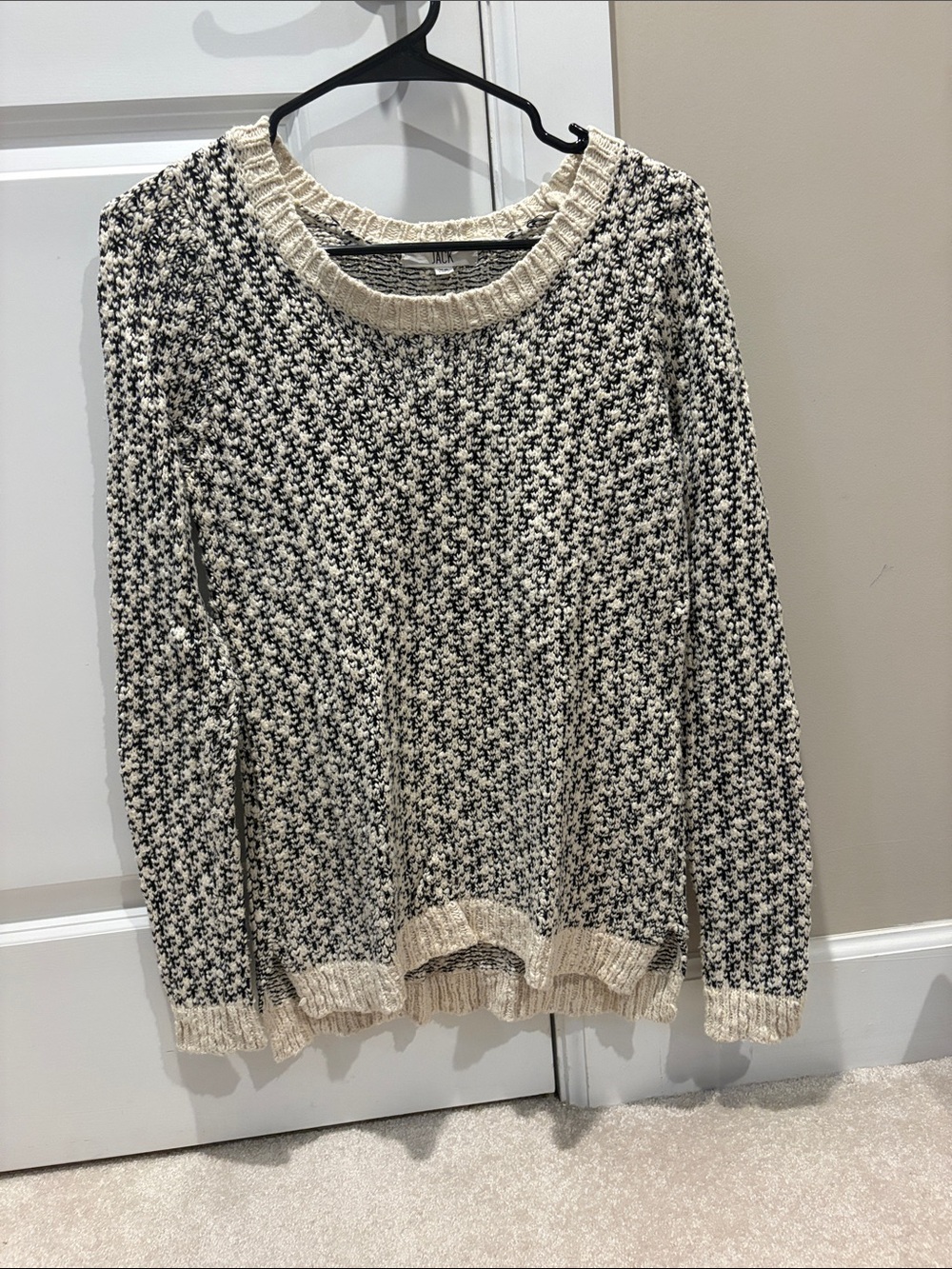 Jack Rogers Cream and Black Crewneck Textured Knit Sweater